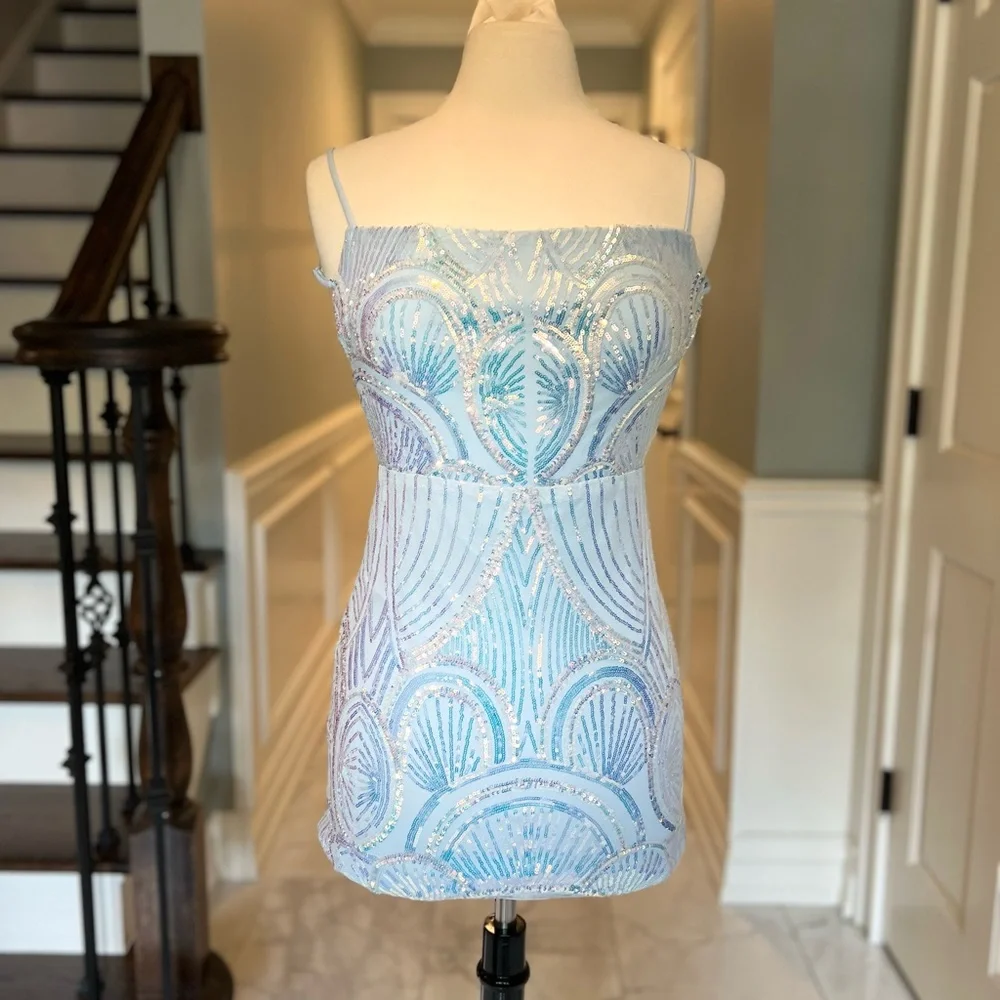 Elegant Blue Sequin Dress